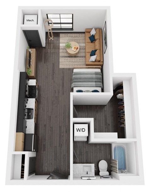 Floor plan for studio, 1 bath, 544 sqft